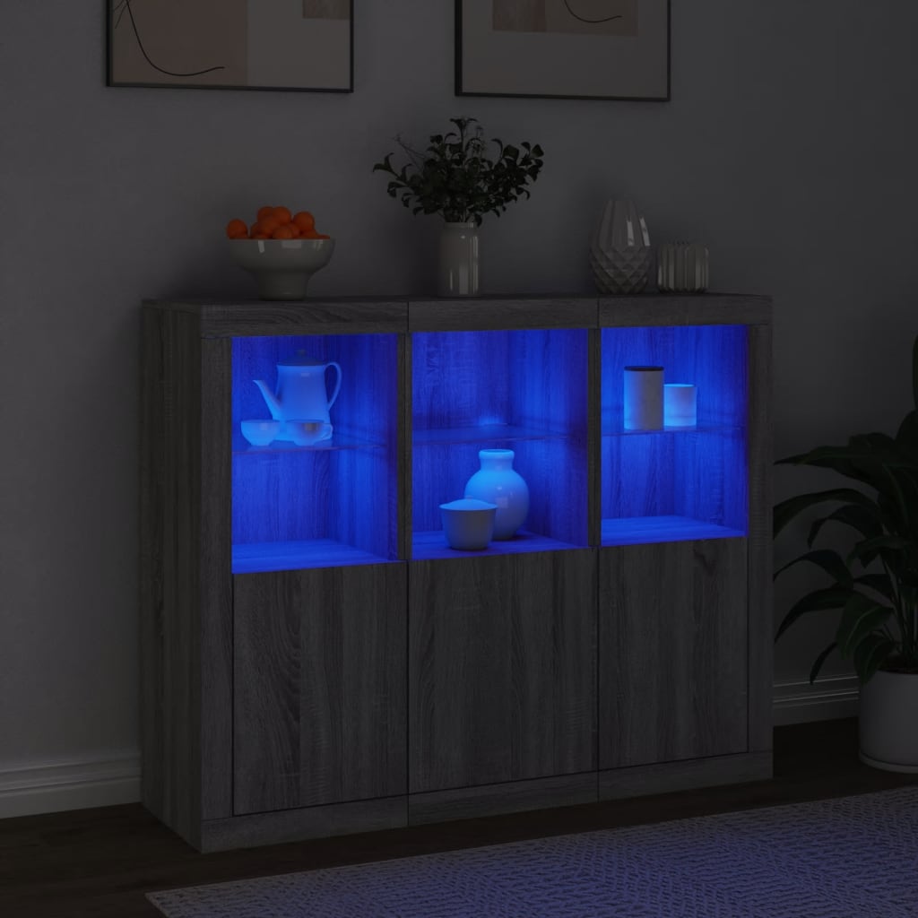 vidaXL Szafki z oświetleniem LED, 3 szt., szary dąb sonoma