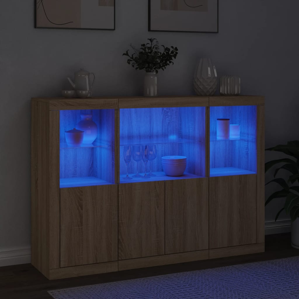 vidaXL Szafki z oświetleniem LED, 3 szt., dąb sonoma