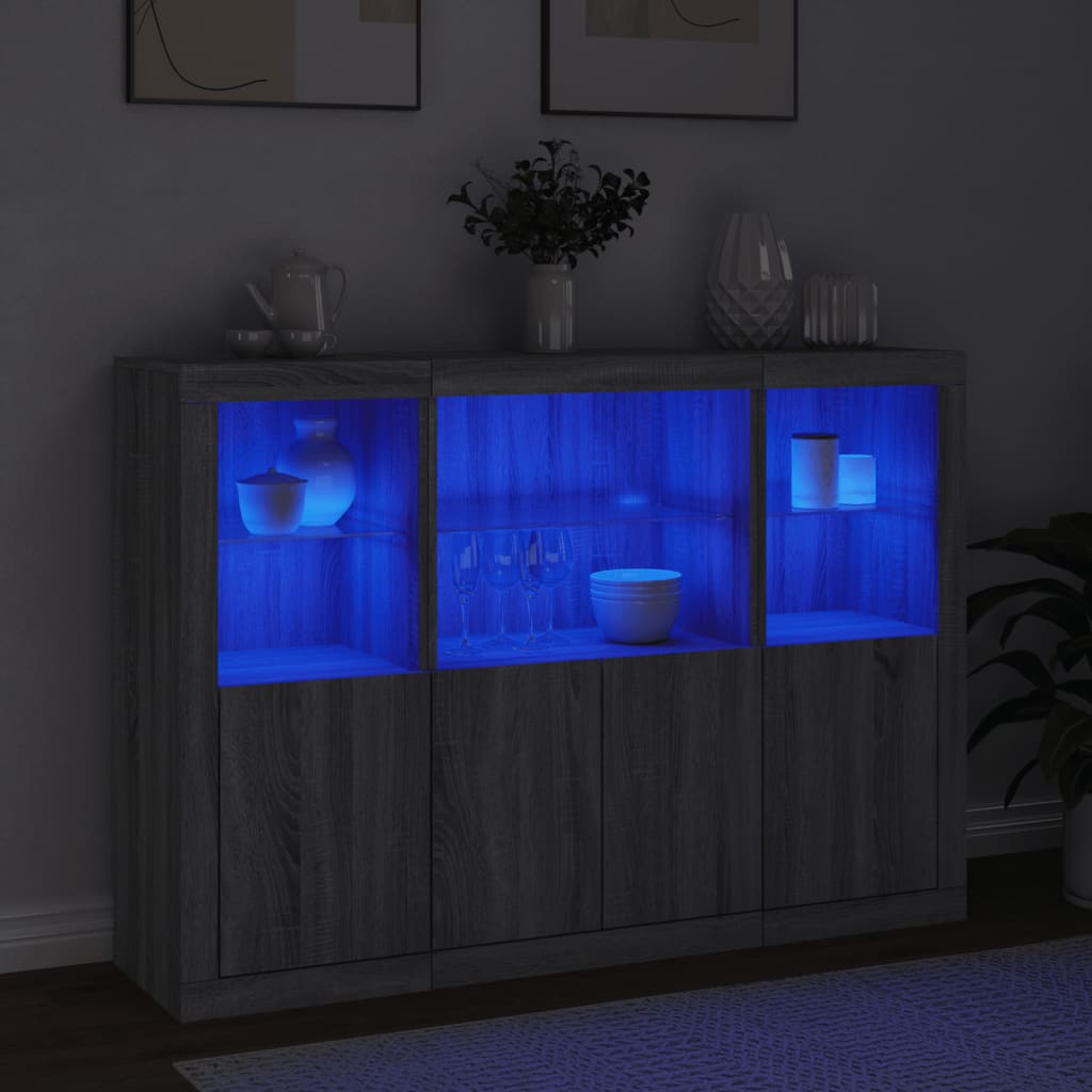 vidaXL Szafki z oświetleniem LED, 3 szt., szary dąb sonoma