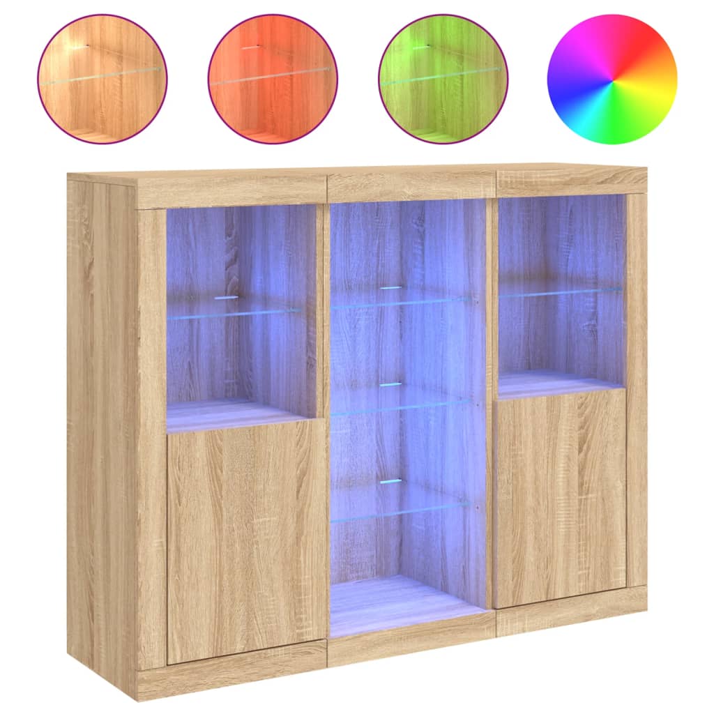vidaXL Szafki z oświetleniem LED, 3 szt., dąb sonoma