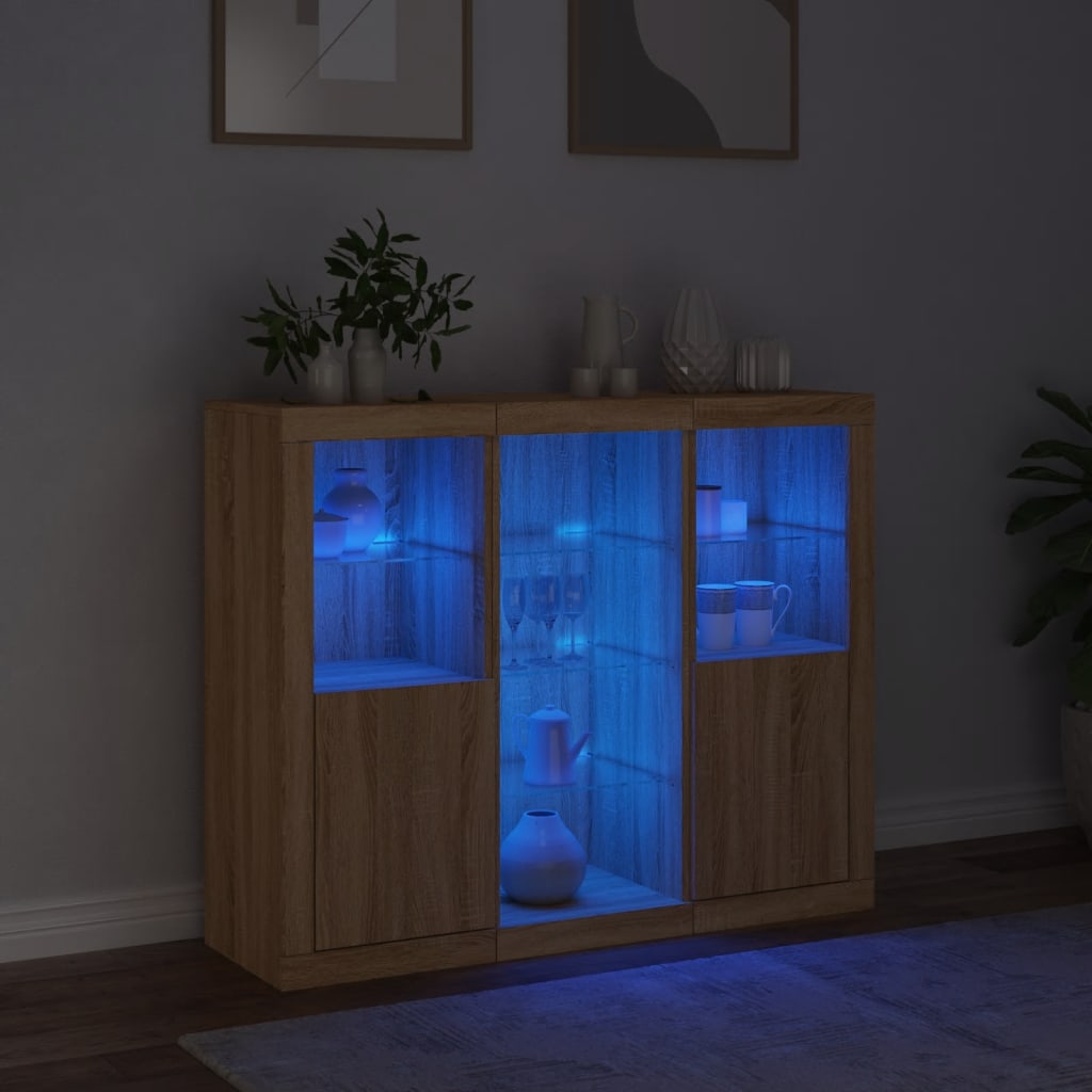 vidaXL Szafki z oświetleniem LED, 3 szt., dąb sonoma