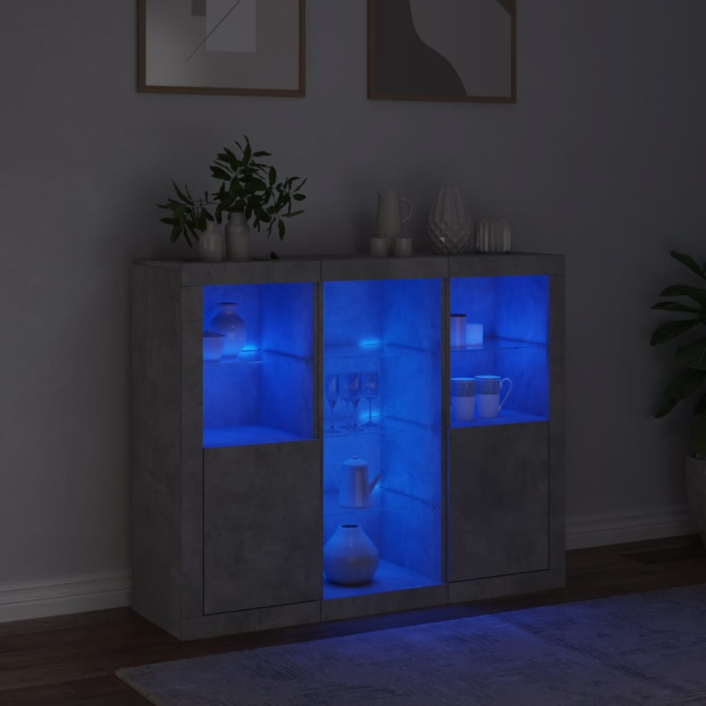 vidaXL Szafki z oświetleniem LED, 3 szt., szarość betonu