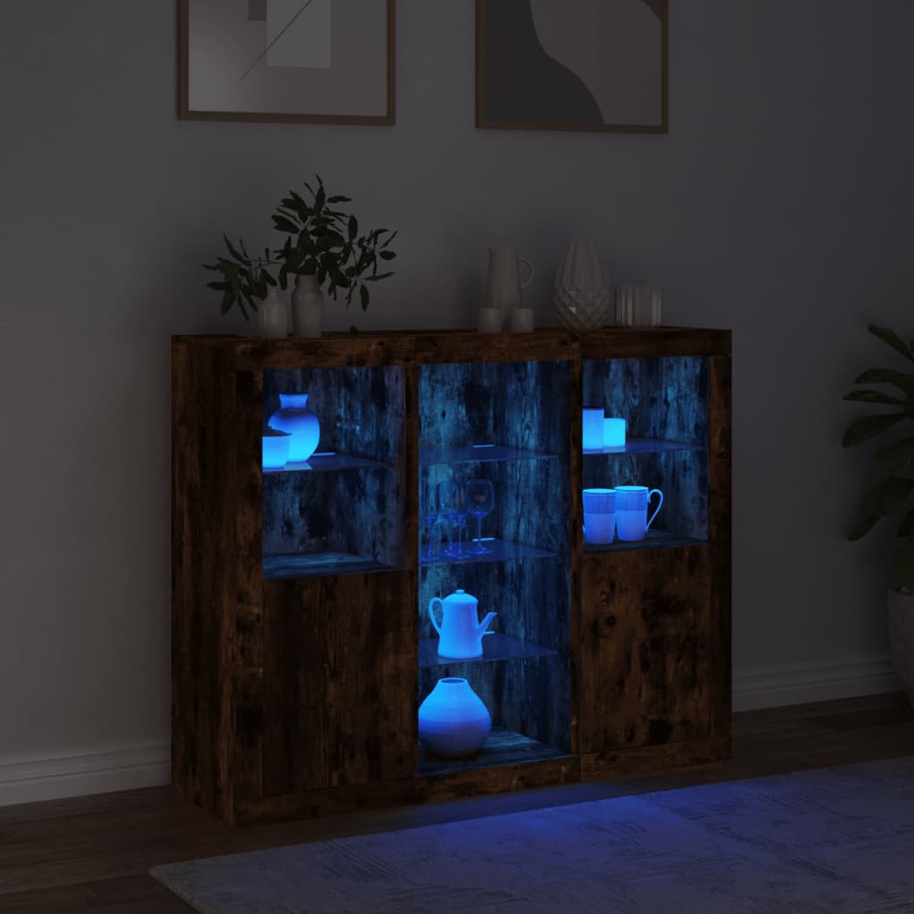 vidaXL Szafki z oświetleniem LED, 3 szt., przydymiony dąb