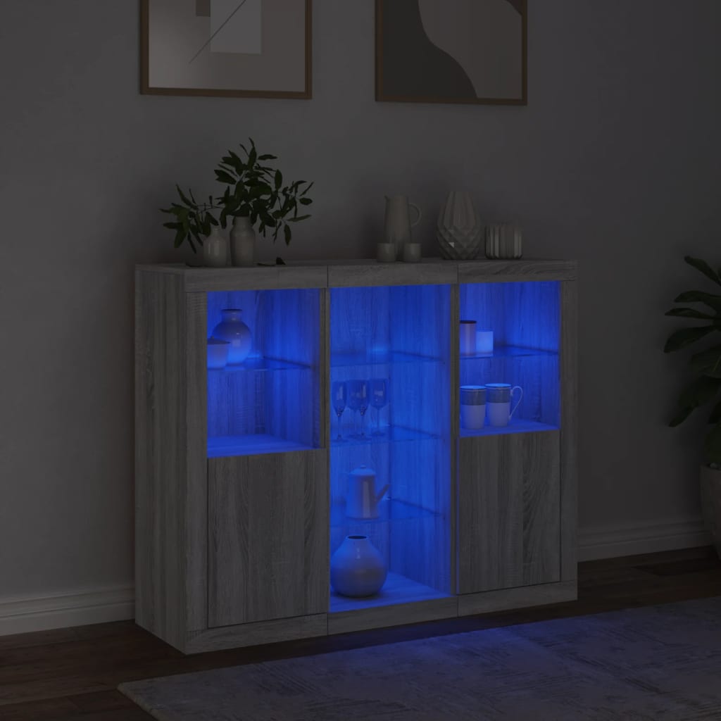 vidaXL Szafki z oświetleniem LED, 3 szt., szary dąb sonoma