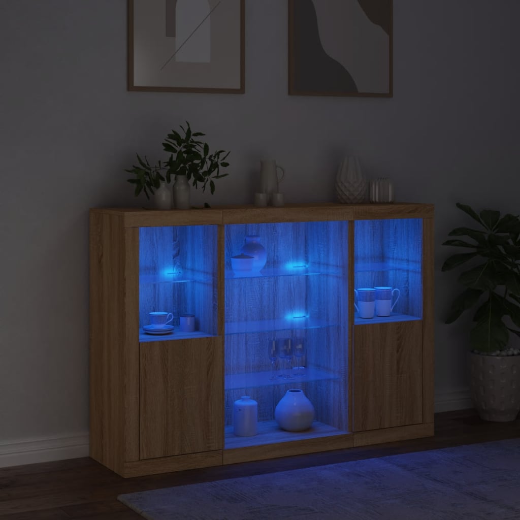 vidaXL Szafki z oświetleniem LED, 3 szt., dąb sonoma
