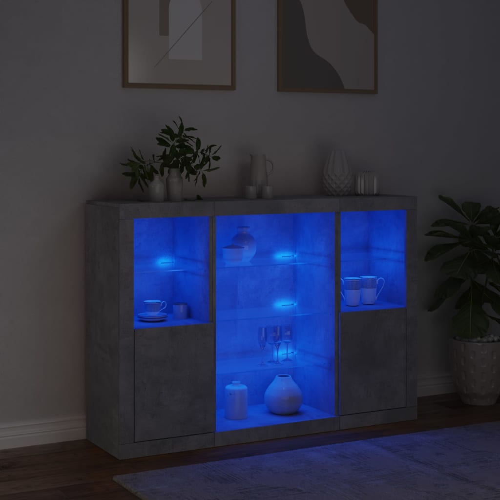 vidaXL Szafki z oświetleniem LED, 3 szt., szarość betonu