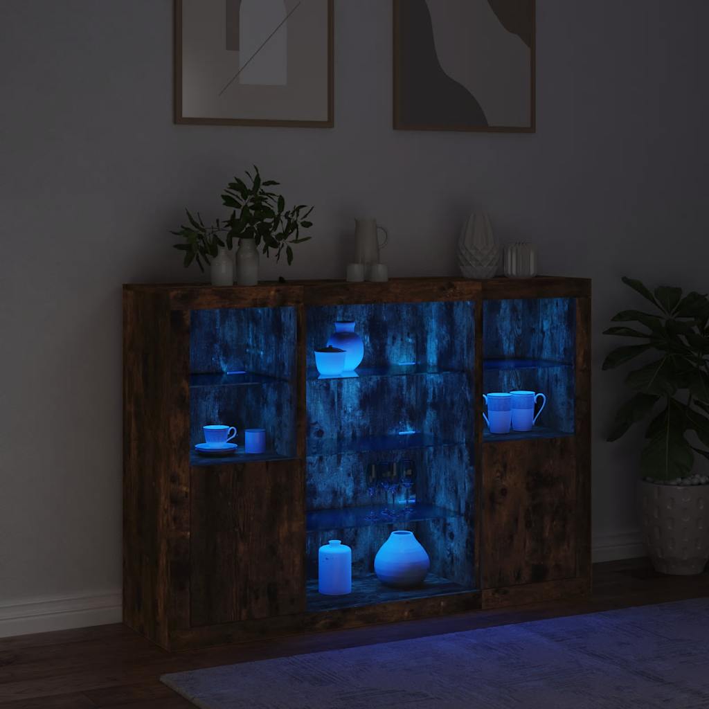 vidaXL Szafki z oświetleniem LED, 3 szt., przydymiony dąb