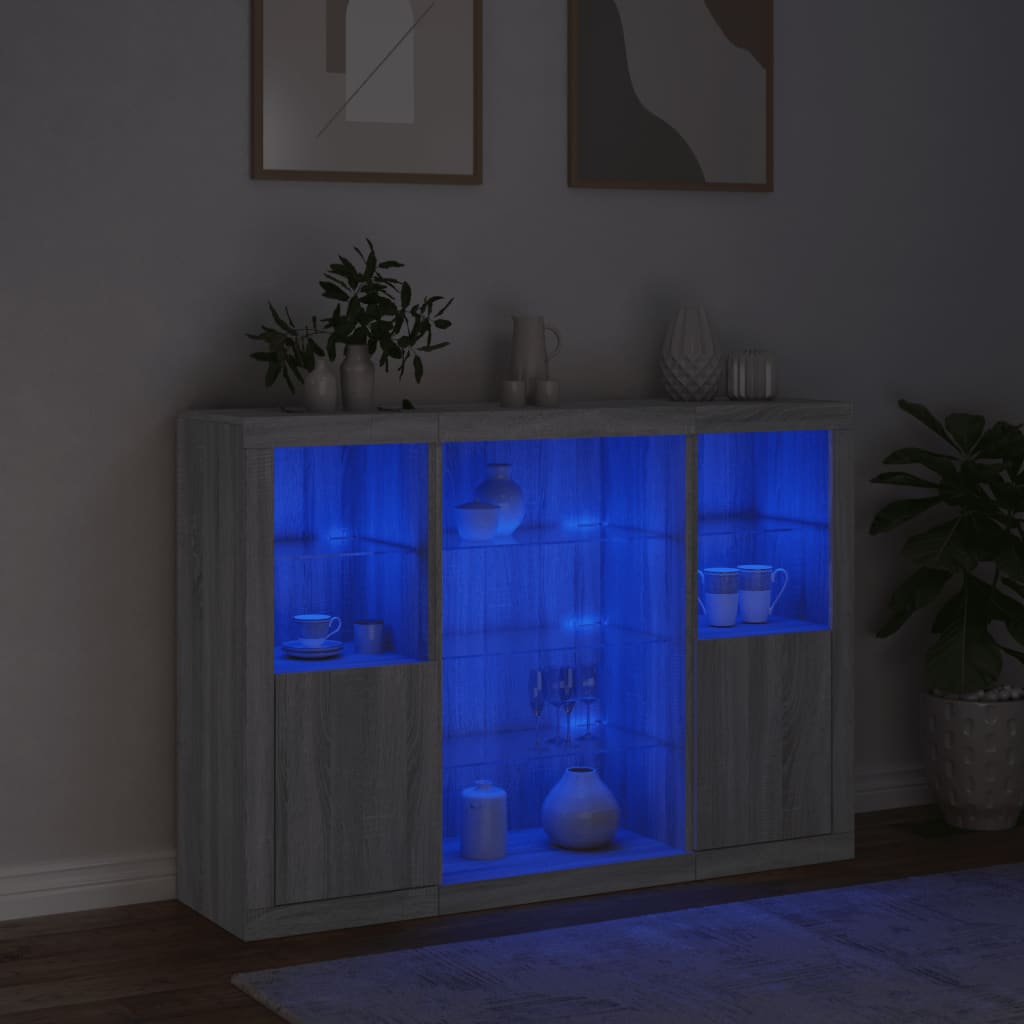 vidaXL Szafki z oświetleniem LED, 3 szt., szary dąb sonoma