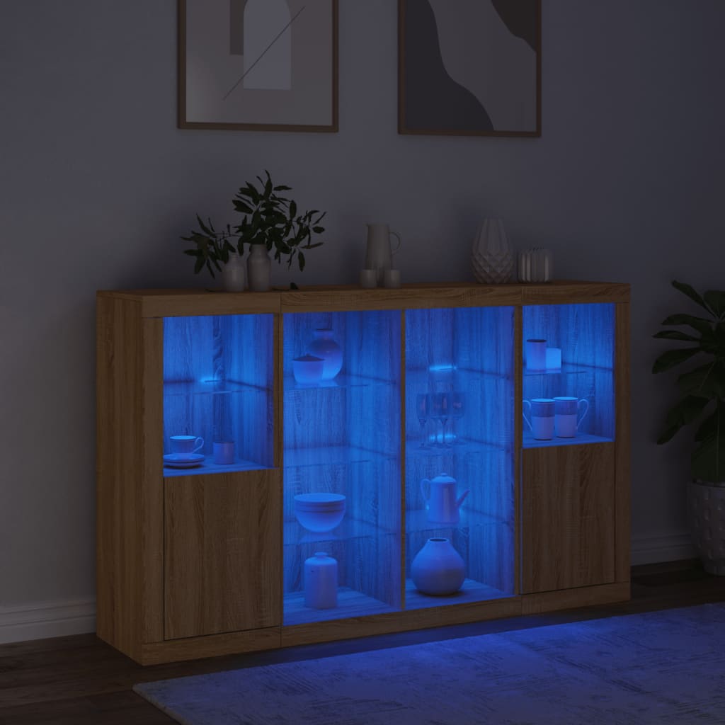 vidaXL Szafki z oświetleniem LED, 3 szt., dąb sonoma