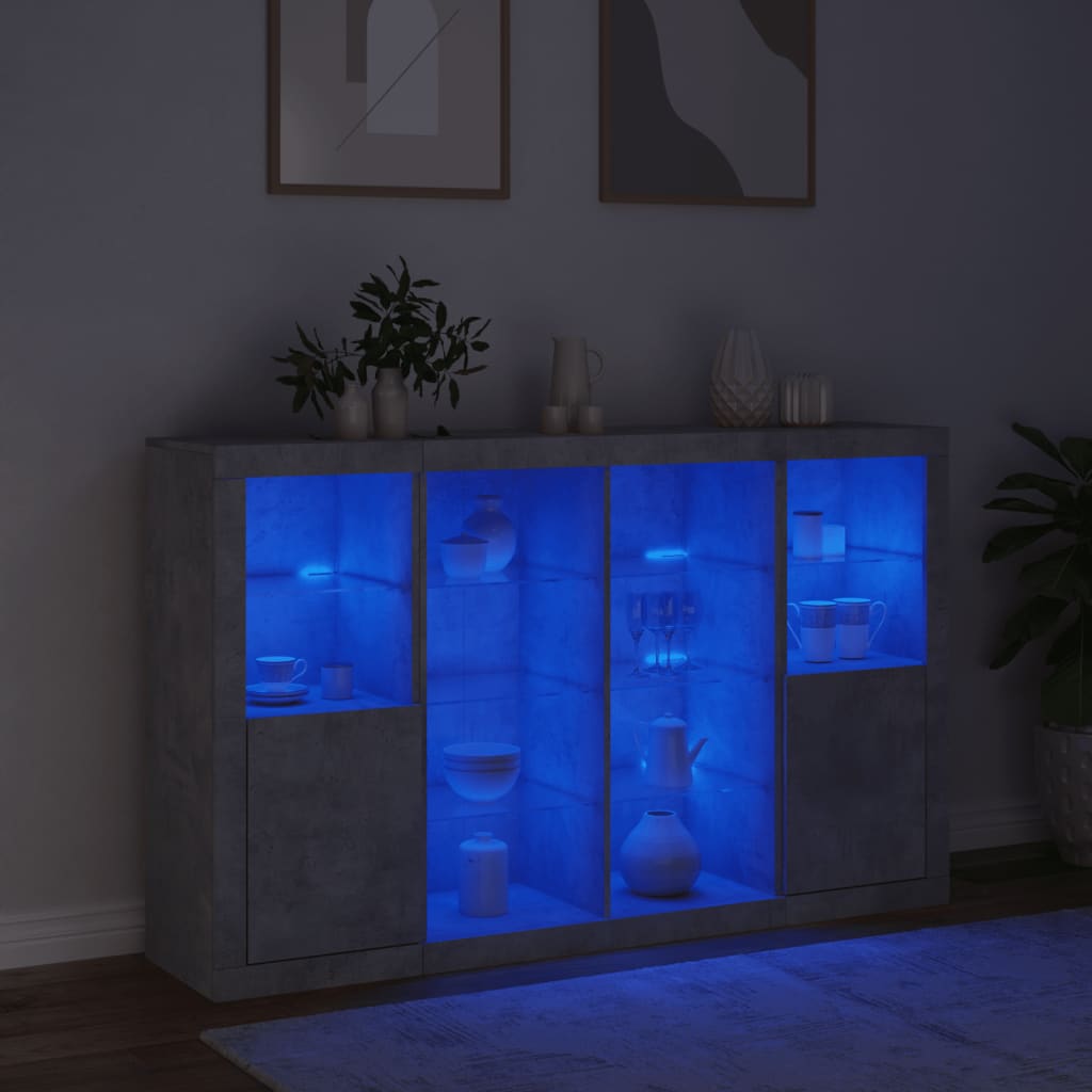 vidaXL Szafki z oświetleniem LED, 3 szt., szarość betonu