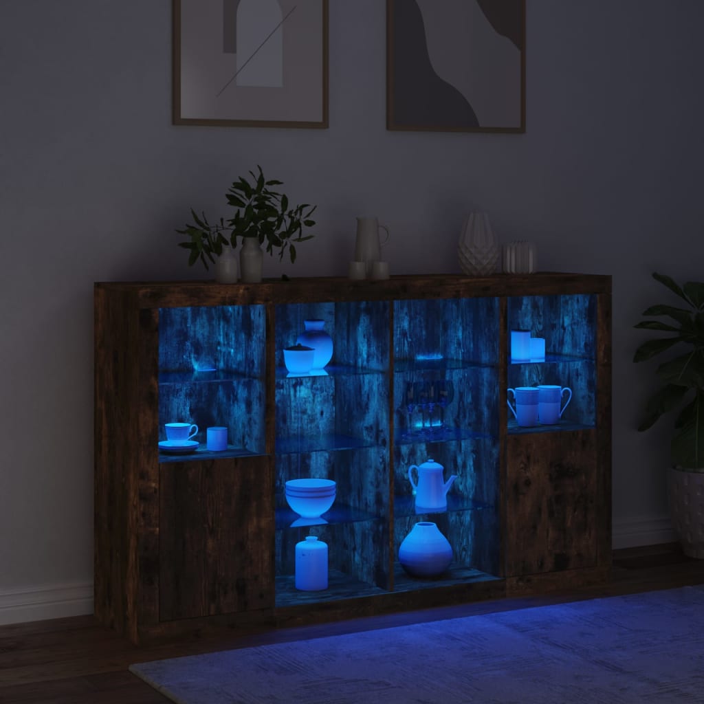 vidaXL Szafki z oświetleniem LED, 3 szt., przydymiony dąb