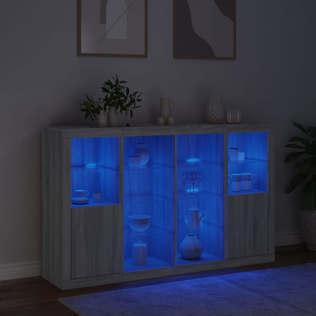 vidaXL Szafki z oświetleniem LED, 3 szt., szary dąb sonoma