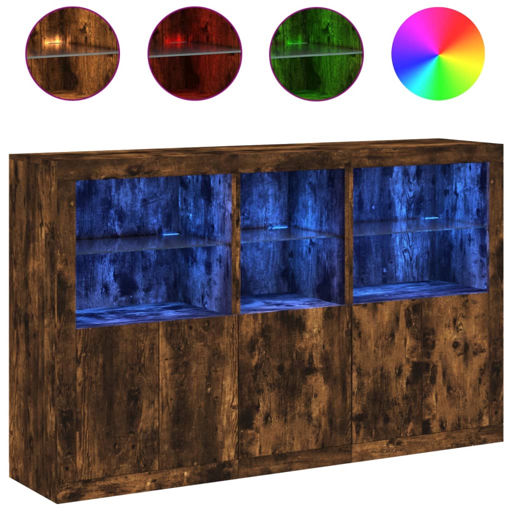 vidaXL Szafka z oświetleniem LED, przydymiony dąb, 162x37x100 cm