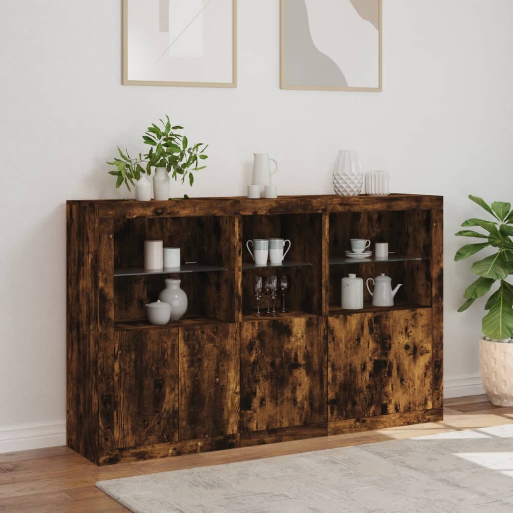 vidaXL Szafka z oświetleniem LED, przydymiony dąb, 162x37x100 cm