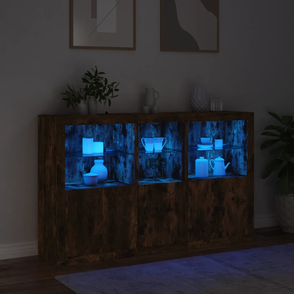vidaXL Szafka z oświetleniem LED, przydymiony dąb, 162x37x100 cm