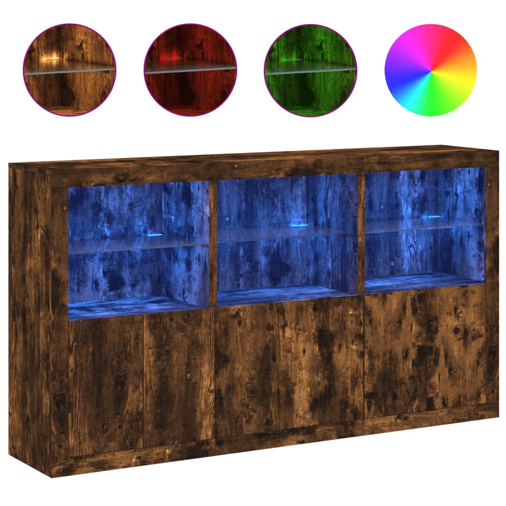 vidaXL Szafka z oświetleniem LED, przydymiony dąb, 181,5x37x100 cm