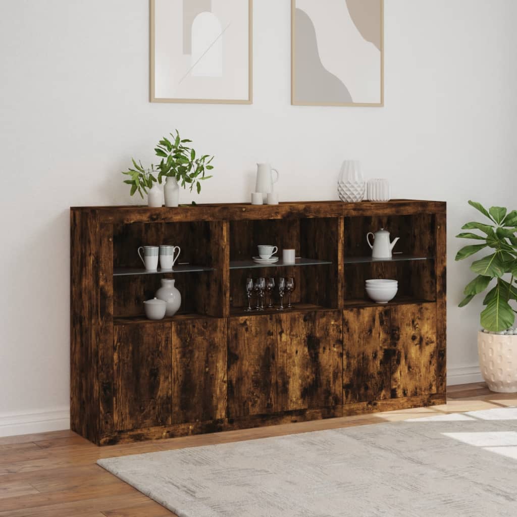 vidaXL Szafka z oświetleniem LED, przydymiony dąb, 181,5x37x100 cm