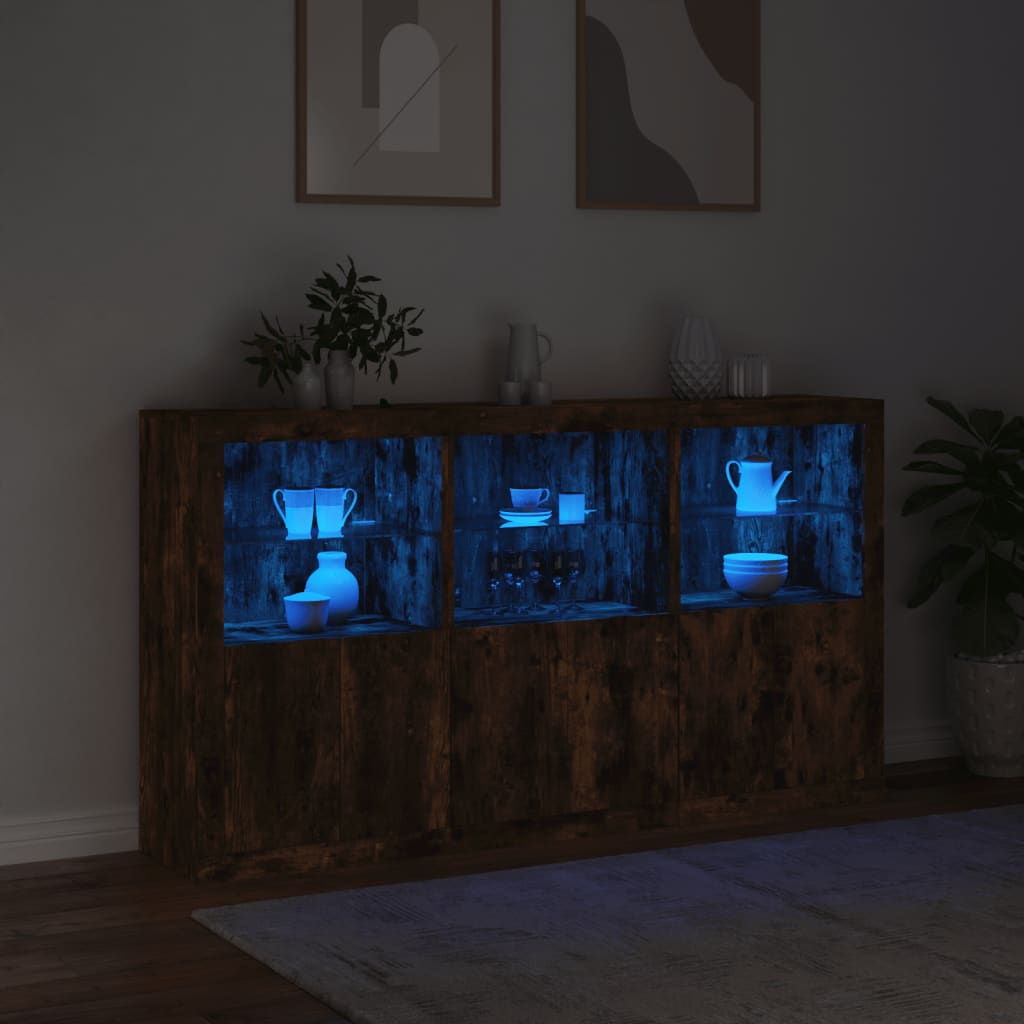 vidaXL Szafka z oświetleniem LED, przydymiony dąb, 181,5x37x100 cm