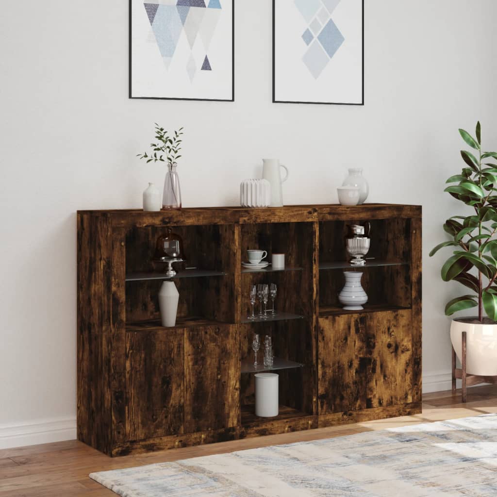 vidaXL Szafka z oświetleniem LED, przydymiony dąb, 162x37x100 cm