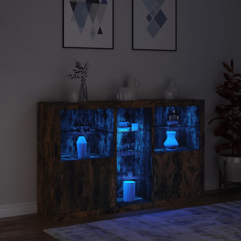 vidaXL Szafka z oświetleniem LED, przydymiony dąb, 162x37x100 cm