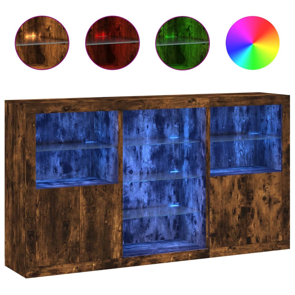 vidaXL Szafka z oświetleniem LED, przydymiony dąb, 181,5x37x100 cm