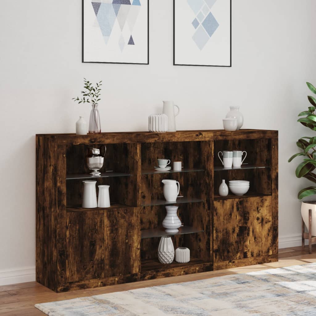 vidaXL Szafka z oświetleniem LED, przydymiony dąb, 181,5x37x100 cm
