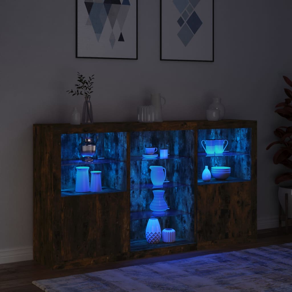 vidaXL Szafka z oświetleniem LED, przydymiony dąb, 181,5x37x100 cm