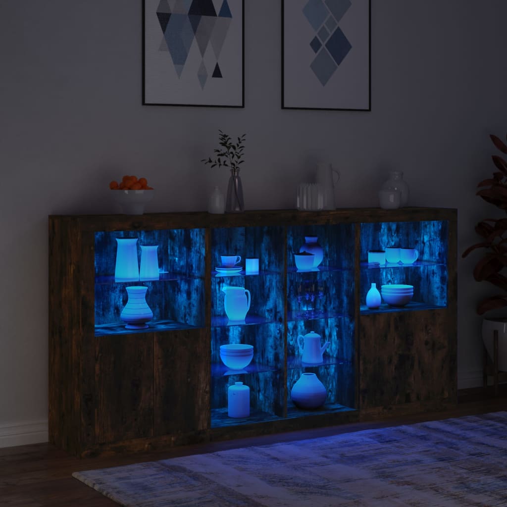 vidaXL Szafka z oświetleniem LED, przydymiony dąb, 202x37x100 cm