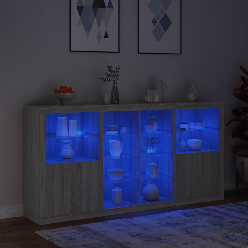 vidaXL Szafka z oświetleniem LED, szary dąb sonoma, 202x37x100 cm