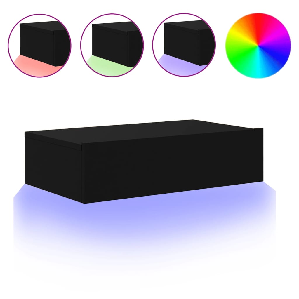 vidaXL Szafka telewizyjna z LED, czarna, 60x35x15,5 cm