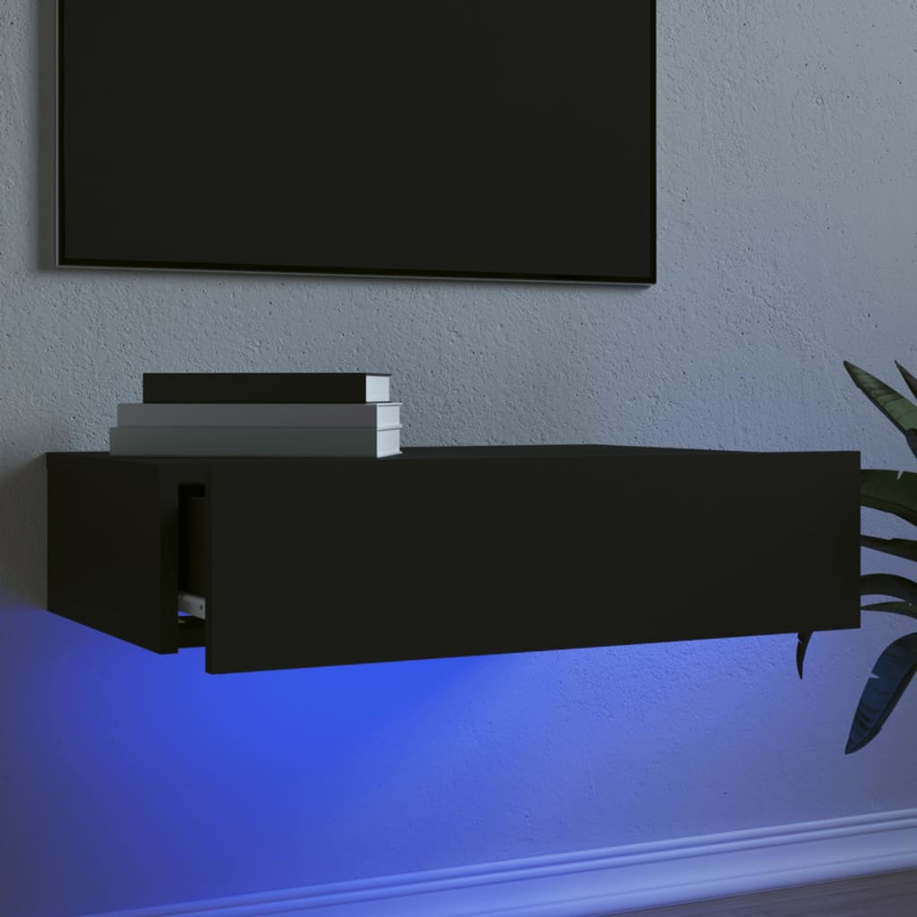 vidaXL Szafka telewizyjna z LED, czarna, 60x35x15,5 cm