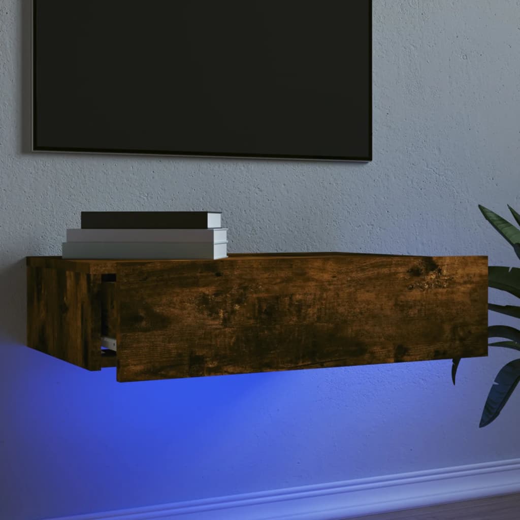 vidaXL Szafka telewizyjna z LED, przydymiony dąb, 60x35x15,5 cm