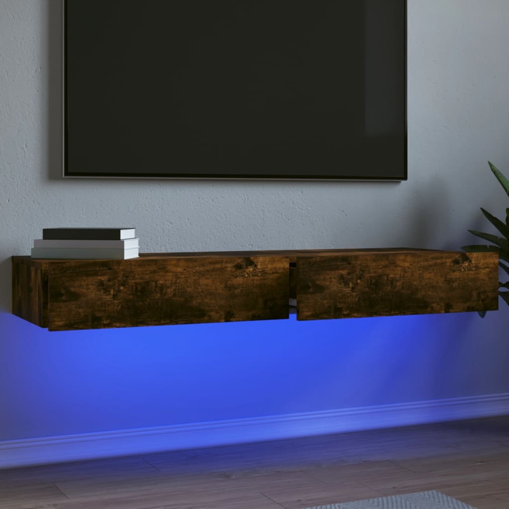 vidaXL Szafki pod TV z LED, 2 szt., przydymiony dąb, 60x35x15,5 cm