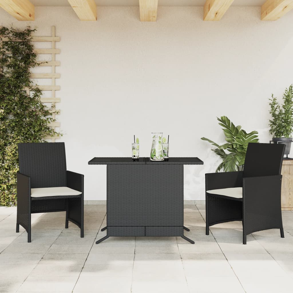 vidaXL 3-cz. zestaw mebli bistro z poduszkami, czarny, polirattan