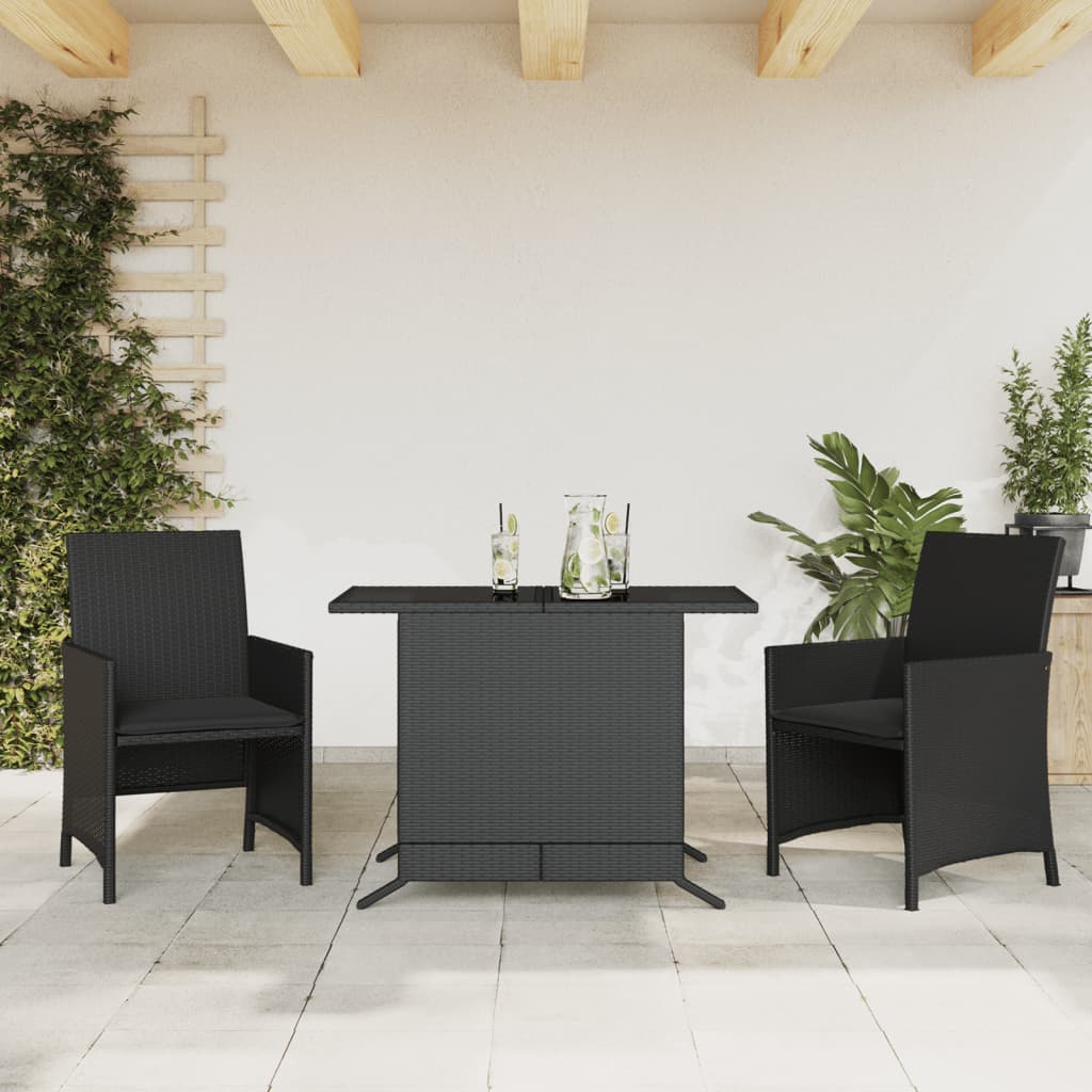 vidaXL 3-cz. zestaw mebli bistro z poduszkami, czarny, polirattan