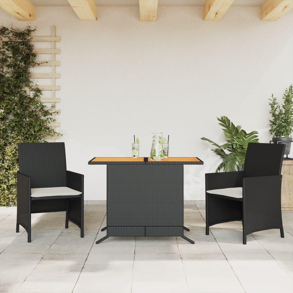 vidaXL 3-cz. zestaw mebli bistro z poduszkami, czarny, polirattan