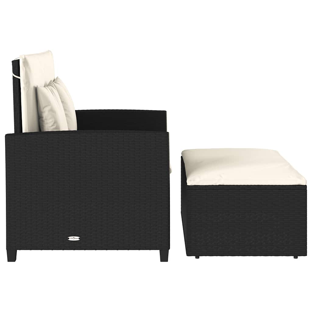 vidaXL Sofa ogrodowa z poduszkami, 2-osobowa, czarna, polirattan