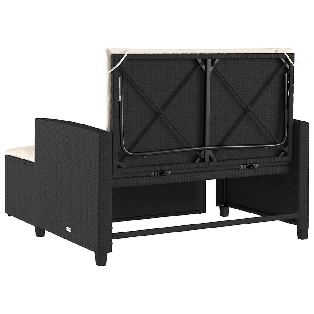 vidaXL Sofa ogrodowa z poduszkami, 2-osobowa, czarna, polirattan