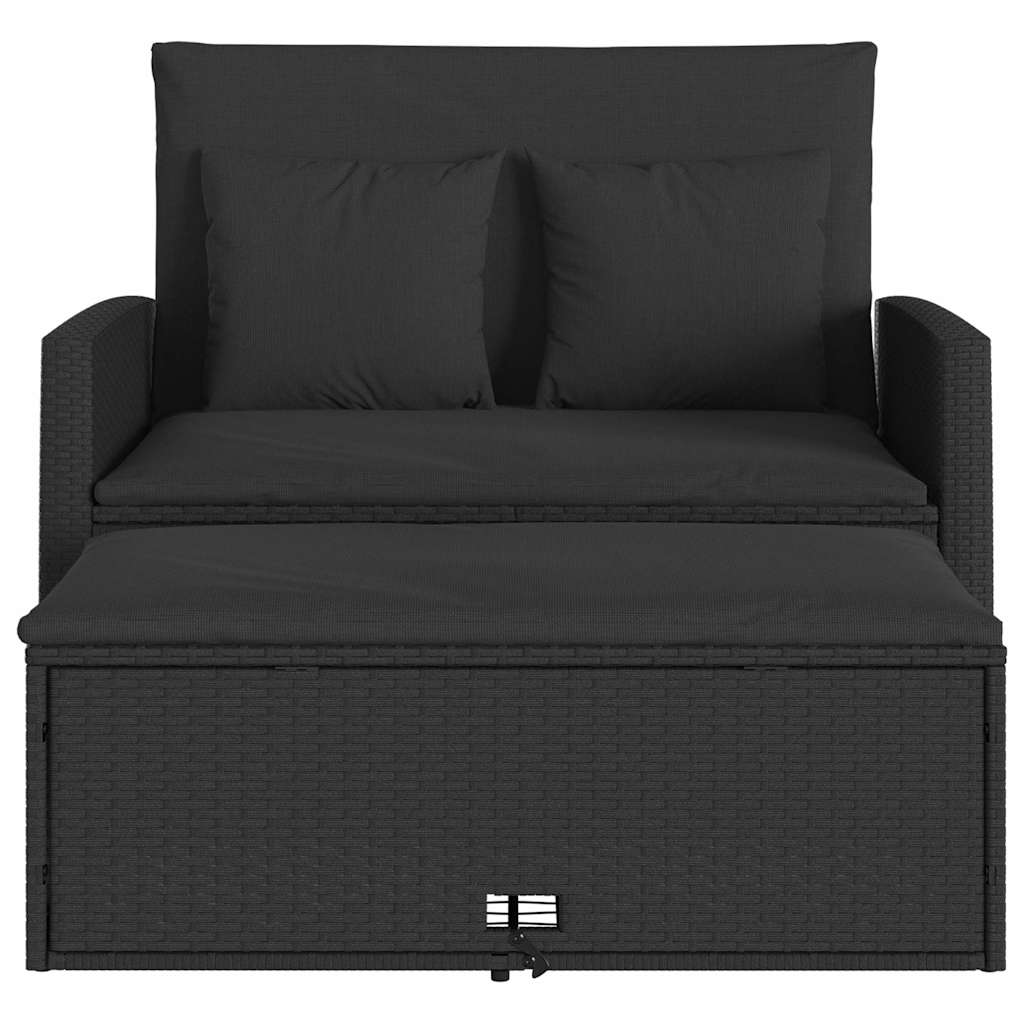 vidaXL Sofa ogrodowa z poduszkami, 2-osobowa, czarna, polirattan