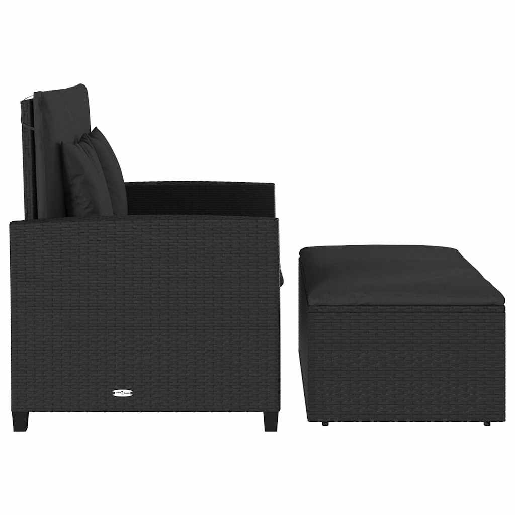 vidaXL Sofa ogrodowa z poduszkami, 2-osobowa, czarna, polirattan