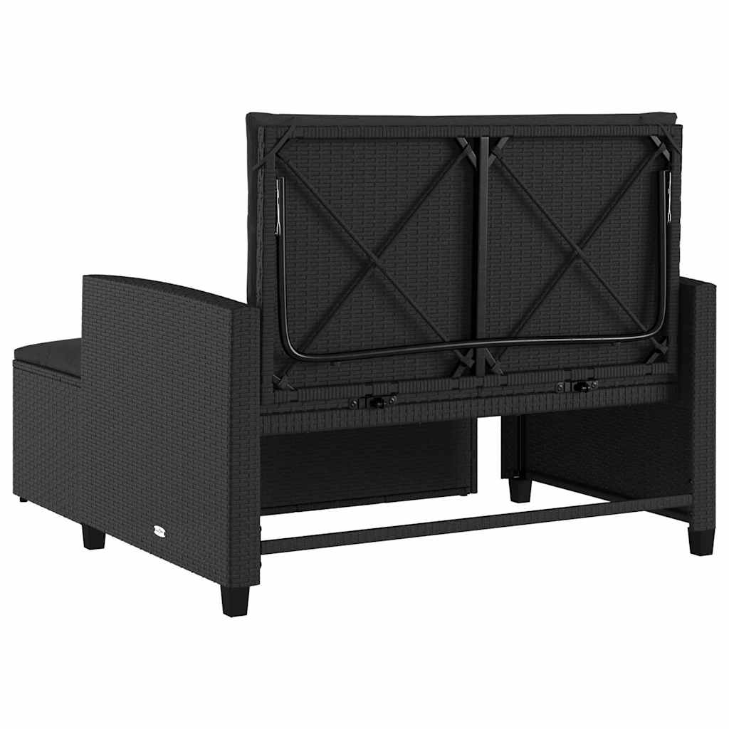 vidaXL Sofa ogrodowa z poduszkami, 2-osobowa, czarna, polirattan