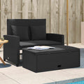 vidaXL Sofa ogrodowa z poduszkami, 2-osobowa, czarna, polirattan
