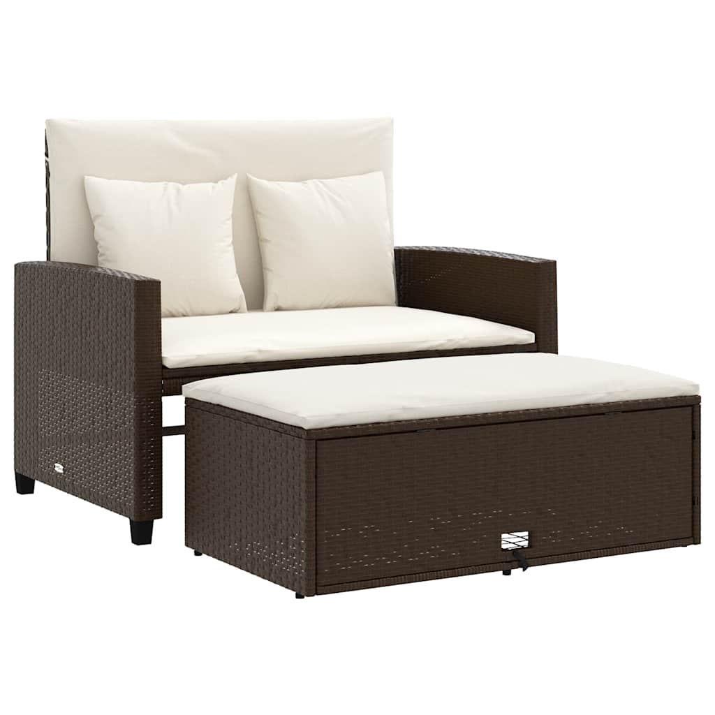 vidaXL Sofa ogrodowa z poduszkami, 2-osobowa, brązowa, polirattan