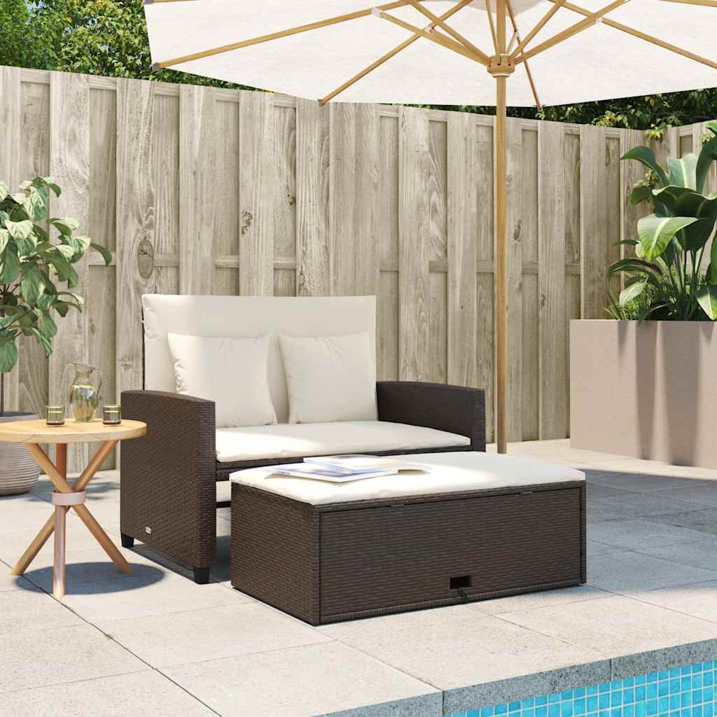 vidaXL Sofa ogrodowa z poduszkami, 2-osobowa, brązowa, polirattan