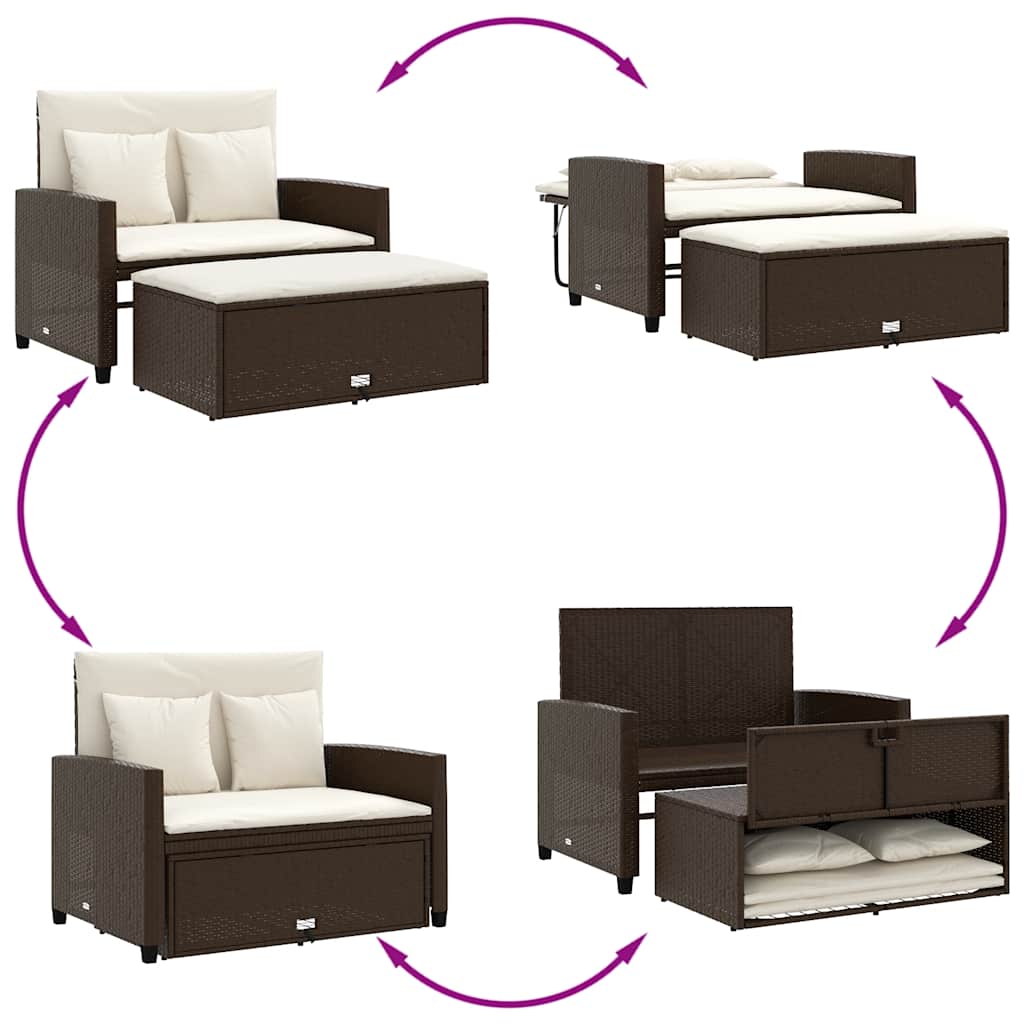 vidaXL Sofa ogrodowa z poduszkami, 2-osobowa, brązowa, polirattan