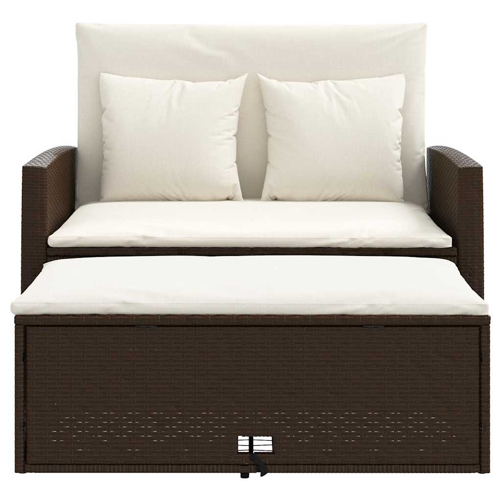 vidaXL Sofa ogrodowa z poduszkami, 2-osobowa, brązowa, polirattan