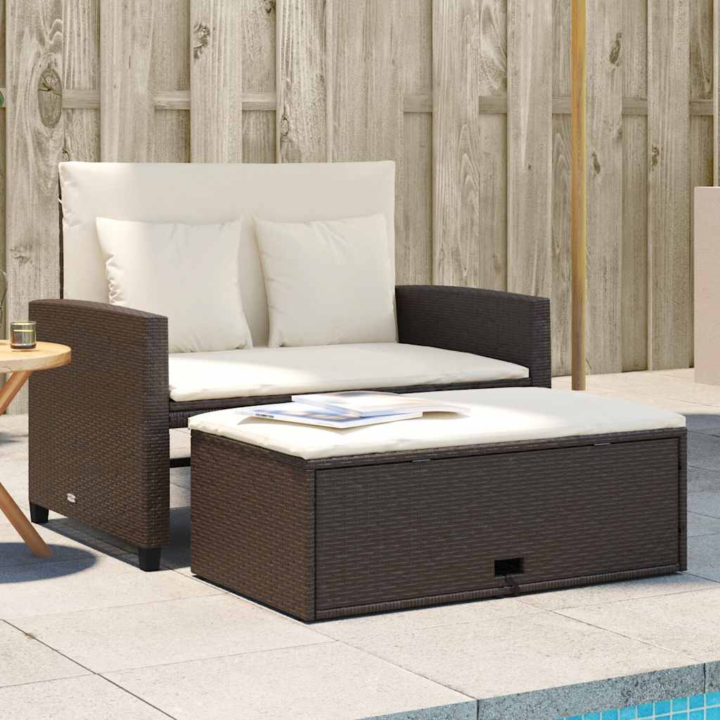 vidaXL Sofa ogrodowa z poduszkami, 2-osobowa, brązowa, polirattan