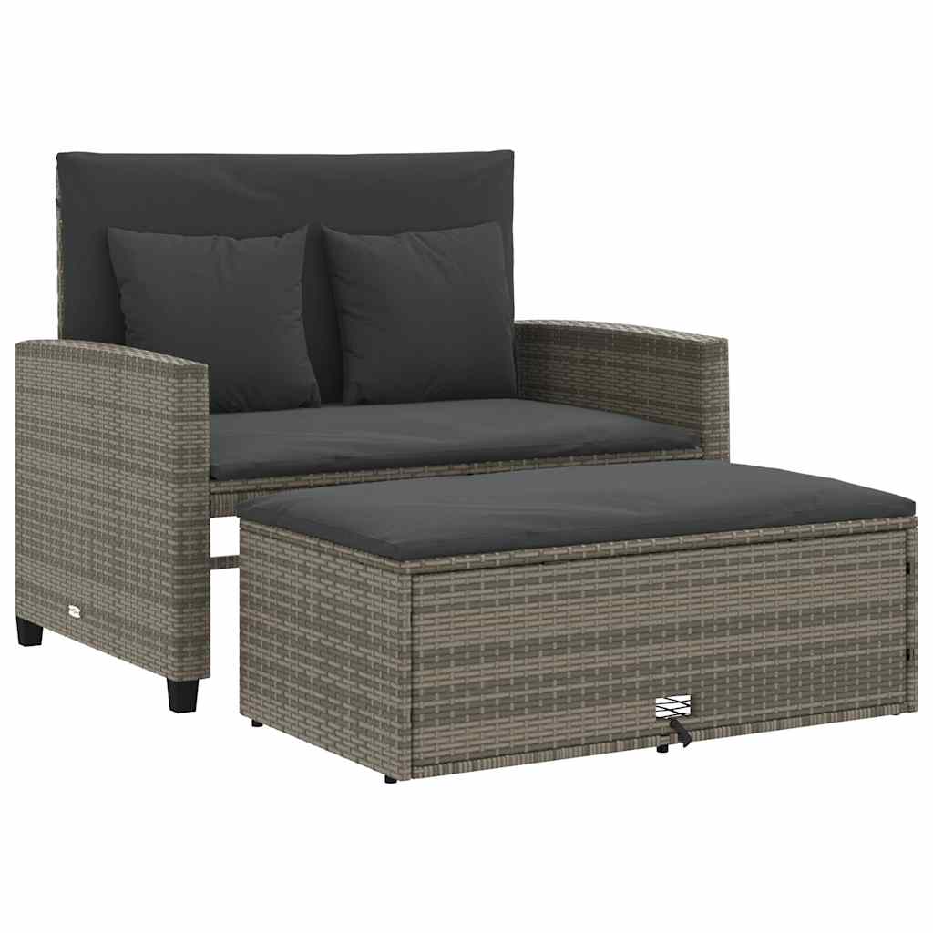 vidaXL Sofa ogrodowa z poduszkami, 2-osobowa, szara, polirattan