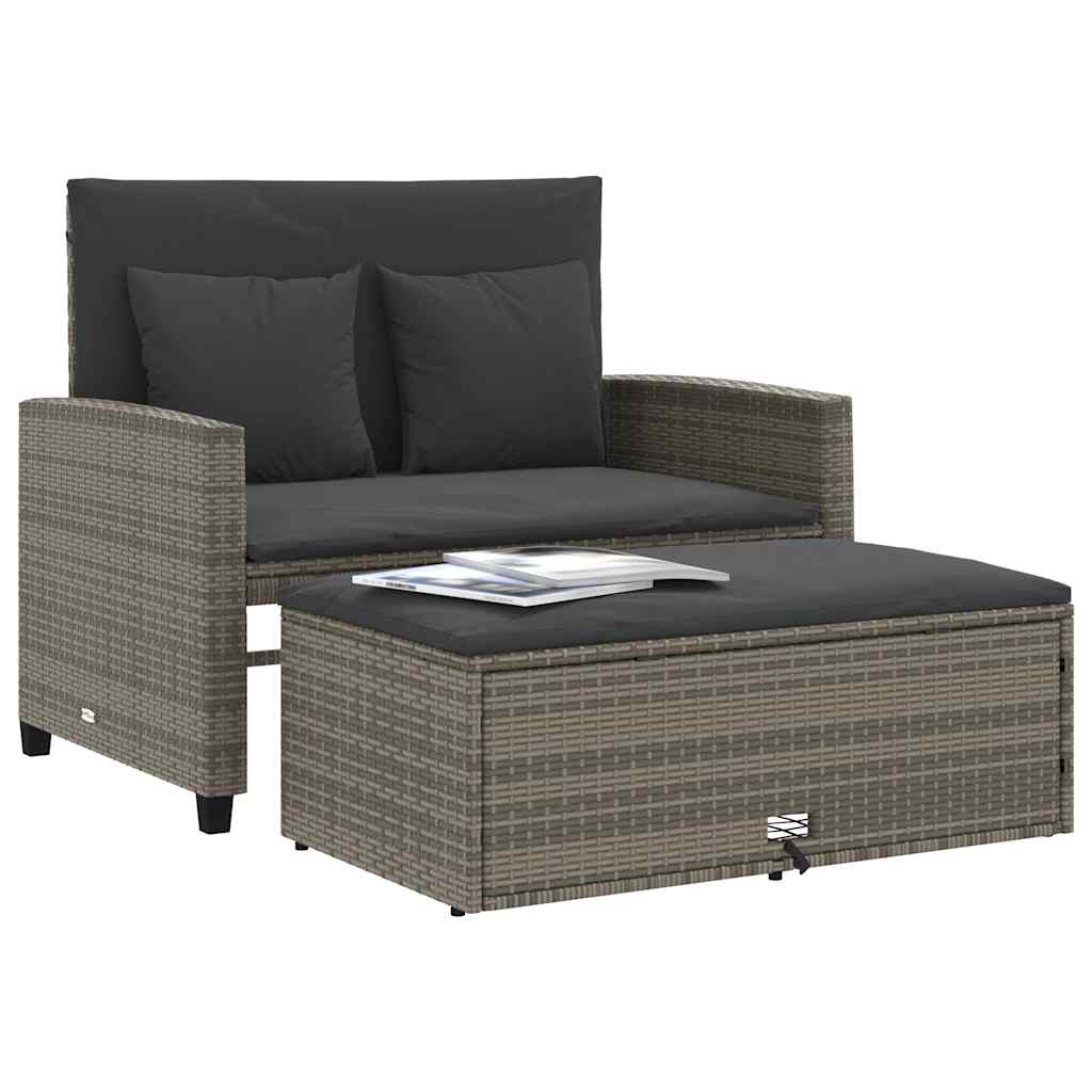vidaXL Sofa ogrodowa z poduszkami, 2-osobowa, szara, polirattan