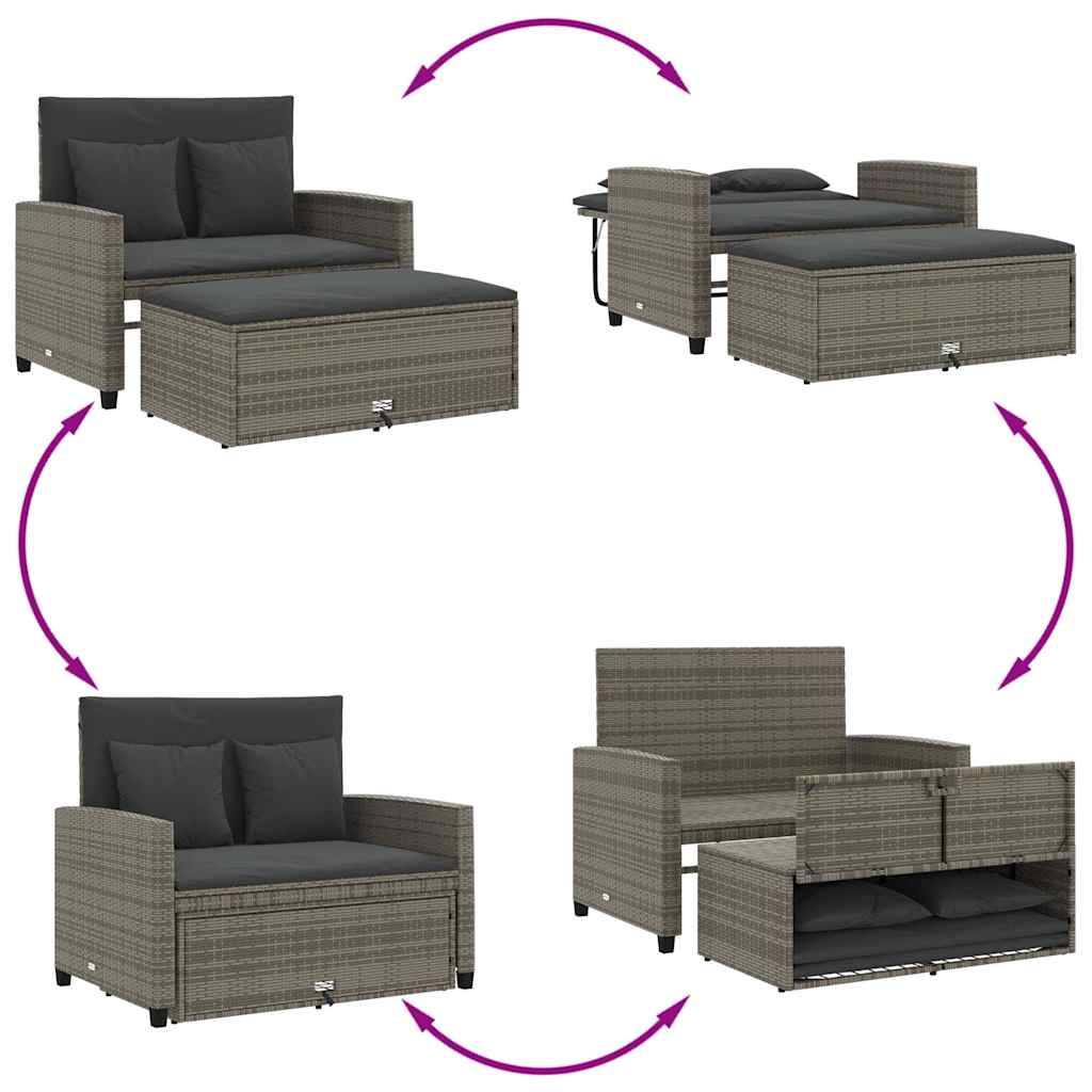 vidaXL Sofa ogrodowa z poduszkami, 2-osobowa, szara, polirattan